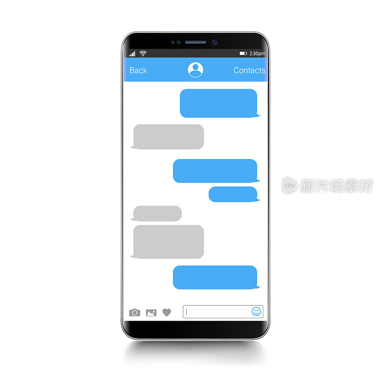Text Messaging. Smartphone, Mobile Phone Template realistic vector  illustration. Speech Bubble. Discussion. Messenger page template